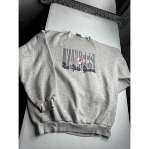 Vintage Logo 7 New York Yankees Sweatshirt Gray XL Heavyweight Embroidered MLB